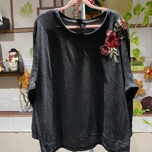 Torrid Charcoal Sweatshirt with Red and Green Floral Embroidery Ptp is 30.
